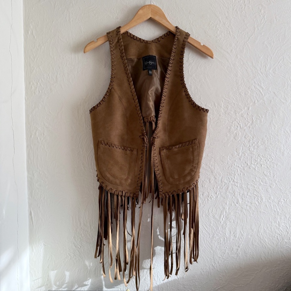 Jessica Simpson Brown Suede Fringe Vest Size L